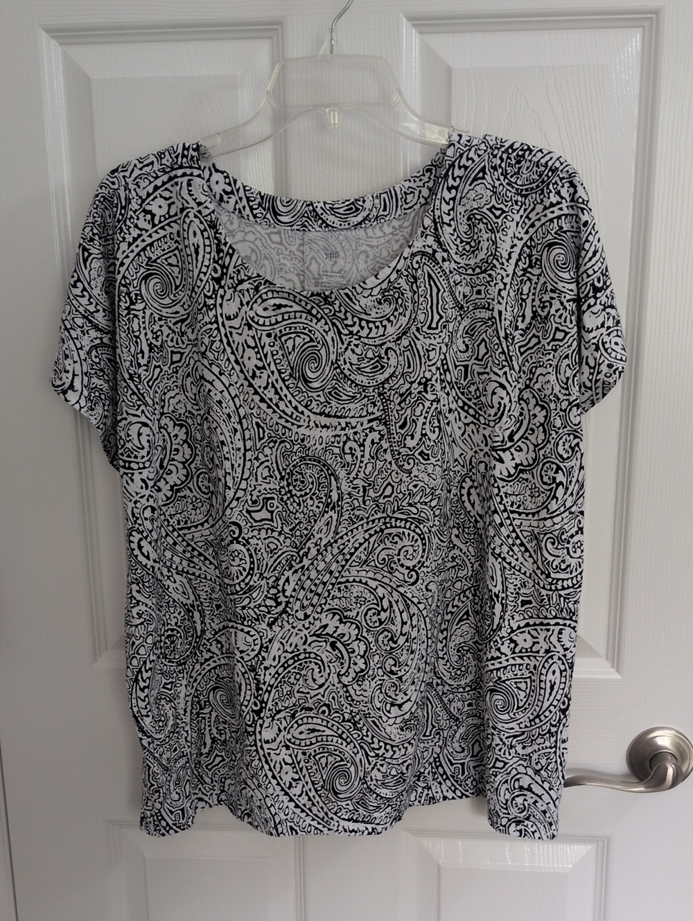 J Jill Luxe Supima Scoop Neck Tee - Black & White Paisley - L